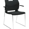 Folding & Stacking*Global Popcorn Stack Chair with Arms, Plastic, Asphalt Black, Seat: 18"W x 18"D , Back: 19.5"W x 16"H
