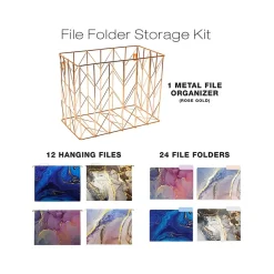 Hanging File Folders|Global Printed Products Deluxe Designer Marble Hanging File Folder Kit, 1/3-Cut Tab, Letter Size, Assorted Colors