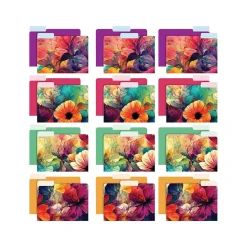 File Folders|Global Printed Products Deluxe Designer Abstract Floral Heavy Duty File Folders, 1/3-Cut Tab, Assorted Colors, 24/Pack
