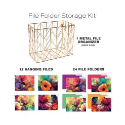 Hanging File Folders|Global Printed Products Deluxe Designer Abstract Floral Hanging File Folder Kit, 1/3-Cut Tab, Letter Size, Assorted Colors