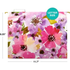 Hanging File Folders|Global Printed Products Deluxe Designer Floral Heavy-Duty Hanging File Folders, Straight-Cut, Letter-Size, Assorted Colors