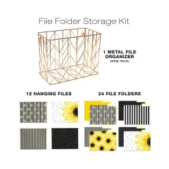 Hanging File Folders|Global Printed Products Deluxe Designer Sunflower Hanging File Folder Kit, 1/3-Cut Tab, Letter Size, Assorted Colors
