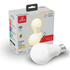 Globe Electric A19-Shape E26-Base Wi-Fi Dimmable 60-Watt-Equivalent Frosted Smart LED Light Bulbs, Soft White, 2/Pack (34209)