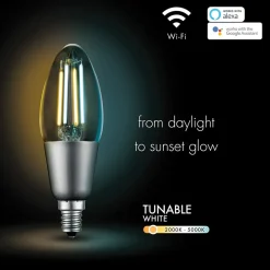 Globe Electric B11-Shape E12-Base Wi-Fi Tunable Edison-Style 40-Watt-Replacement Smart Candelabra LED Bulb, White (34918)