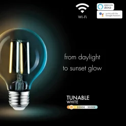 Globe Electric G25-Shape E26-Base Wi-Fi Dimmable Tunable Edison-Style 60-Watt-Equivalent Smart LED Light Bulb, White (34920)