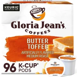 Gloria Jean's Coffees Butter Toffee Coffee, Keurig K-Cup Pod, Medium Roast, 96/Carton (60051-012CT)