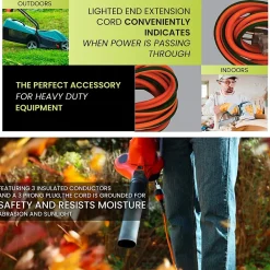 GoGreen Power 16/3 8' Heavy Duty Extension Cord, Lighted End, Orange (GG-13708)