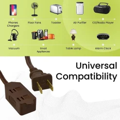 GoGreen Power 12' Extension Cord, 3-Outlet, 16 AWG, Brown (GG-24812-3)