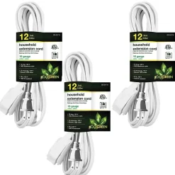 GoGreen Power 12' Extension Cord, 3-Outlet, 16 AWG, White (GG-24712-3)