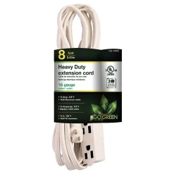 GoGreen Power 8' Extension Cord, 3-Outlet, 16 AWG, White (GG-19608)