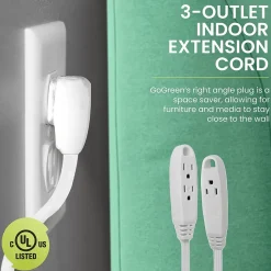 GoGreen Power 8' Extension Cord, 3-Outlet, 16 AWG, White (GG-19608)