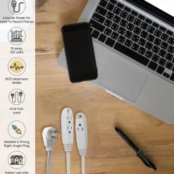 GoGreen Power 8' Extension Cord, 3-Outlet, 16 AWG, White (GG-19608)