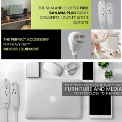 GoGreen Power 8' Extension Cord, 3-Outlet, 16 AWG, White (GG-19608)