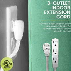 GoGreen Power 15' Extension Cord, 3-Outlet, 16 AWG, White (GG-19615)