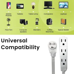 GoGreen Power 15' Extension Cord, 3-Outlet, 16 AWG, White (GG-19615)