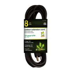 GoGreen Power 8' Indoor/Outdoor Extension Cord, 16 AWG, Black (GG-13708BK)