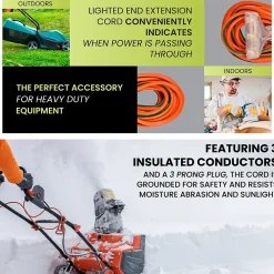 GoGreen Power 50' Indoor/Outdoor Extension Cord, 3-Outlet, 14 AWG, Orange (GG-15150)