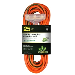 GoGreen Power 25' Indoor/Outdoor Extension Cord, 3-Outlet, 14 AWG, Orange (GG-15125)