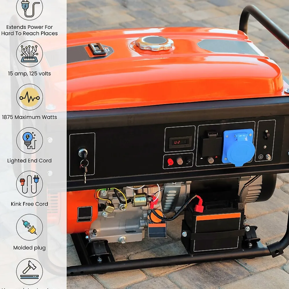 GoGreen Power 100' Indoor/Outdoor Extension Cord, 3-Outlet, 12 AWG, Orange (GG-15200)