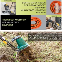 GoGreen Power 100' Indoor/Outdoor Extension Cord, 3-Outlet, 12 AWG, Orange (GG-15200)