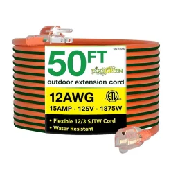 GoGreen Power 50' Indoor/Outdoor Extension Cord, 12 AWG, Orange (GG-14050)