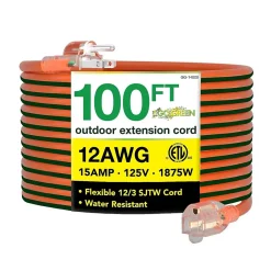 GoGreen Power 100' Indoor/Outdoor Extension Cord, 12 AWG, Orange (GG-14000)