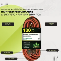 GoGreen Power 100' Indoor/Outdoor Extension Cord, 12 AWG, Orange (GG-14000)