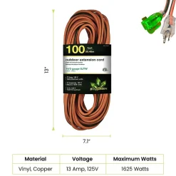 GoGreen Power 100' Indoor/Outdoor Extension Cord, 14 AWG, Orange (GG-13800)