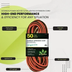 GoGreen Power 50' Indoor/Outdoor Extension Cord, 16 AWG, Orange (GG-13750)