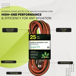 GoGreen Power 25' Indoor/Outdoor Extension Cord, 16 AWG, Orange (GG-13725)