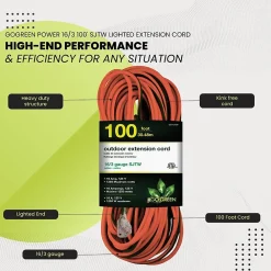 GoGreen Power 100' Indoor/Outdoor Extension Cord, 16 AWG, Orange (GG-13700)