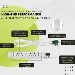 GoGreen Power 6' Metal Surge Protector, 7 Outlets, White (GG-17636)