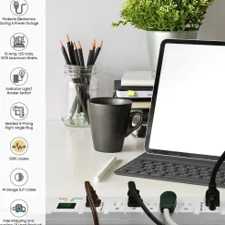 GoGreen Power 6' Metal Surge Protector, 7 Outlets, White (GG-17636)