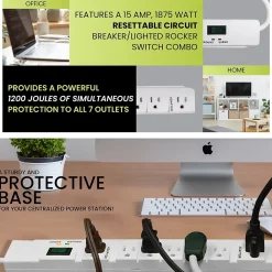GoGreen Power 6' Metal Surge Protector, 7 Outlets, White (GG-17636)