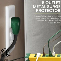 GoGreen Power 6' Metal Surge Protector, 6 Outlets, Yellow/Green (GG-26114)