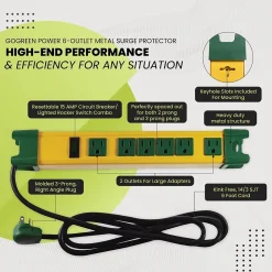 GoGreen Power 6' Metal Surge Protector, 6 Outlets, Yellow/Green (GG-26114)