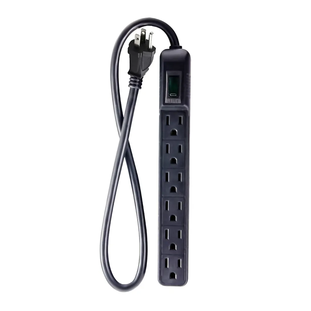 GoGreen Power 6 Outlet Mini Surge Protector, 2' cord, Black (GG-16103MINBK)