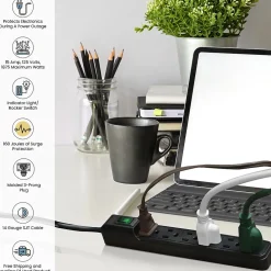 GoGreen Power 6 Outlet Mini Surge Protector, 2' cord, Black (GG-16103MINBK)