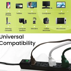 GoGreen Power 6 Outlet Mini Surge Protector, 2' cord, Black (GG-16103MINBK)