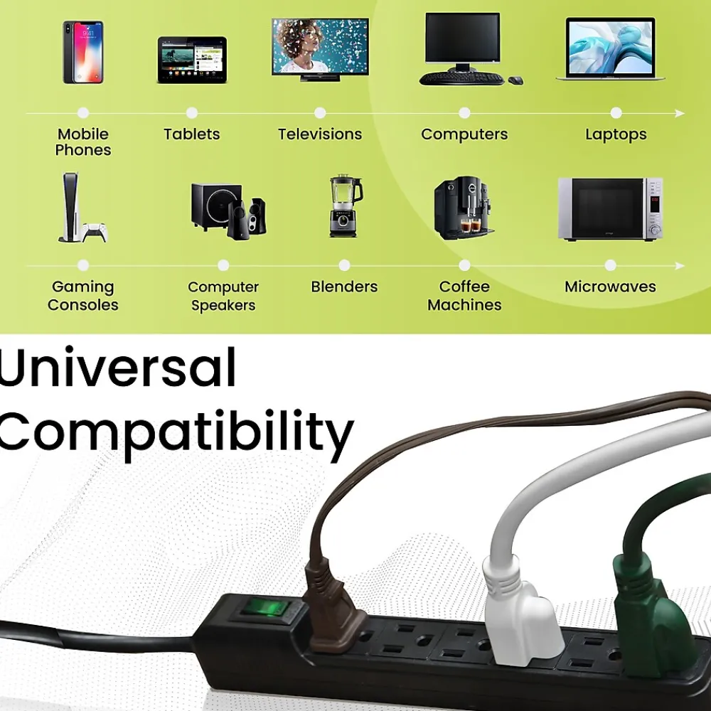 GoGreen Power 6 Outlet Mini Surge Protector, 2' cord, Black (GG-16103MINBK)