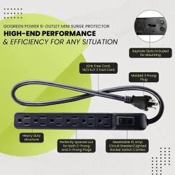GoGreen Power 6 Outlet Mini Surge Protector, 2' Cord, White (GG-16103MIN)