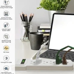 GoGreen Power 6 Outlet Surge Protector, 2.5' Cord, White (GG-16103MS)