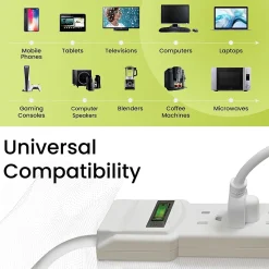 GoGreen Power 6 Outlet Surge Protector, 2.5' Cord, White (GG-16103MS)