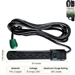 GoGreen Power 6 Outlet Surge Protectors, 6' Cord, Black (GG-16106MSBK)