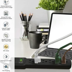 GoGreen Power 6 Outlet Surge Protectors, 6' Cord, Black (GG-16106MSBK)