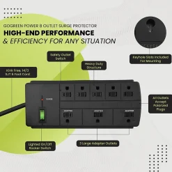 GoGreen Power 8 Outlet Surge Protector, 6' cord, Black (GG-18316BK)