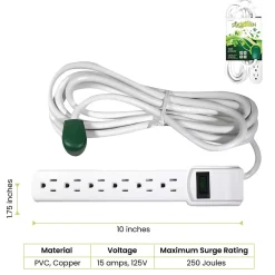 GoGreen Power 6 Outlet Surge Protector, 12' cord, White (GG-16103M-12)