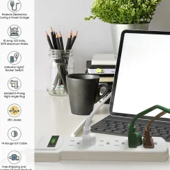 GoGreen Power 6 Outlet Surge Protector, 12' cord, White (GG-16103M-12)