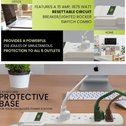 GoGreen Power 6 Outlet Surge Protector, 12' cord, White (GG-16103M-12)