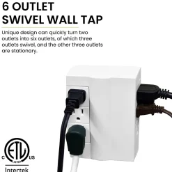 GoGreen Power 6 Outlet Swivel Wall Tap Adapter, White (GG-16000TSW)